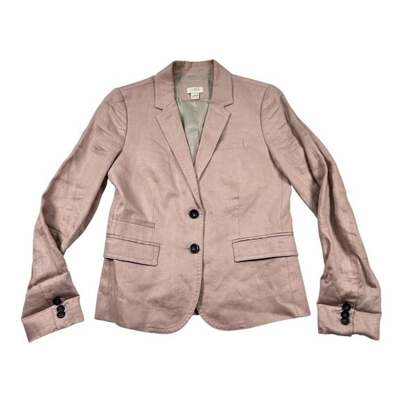 J.Crew Blazer Womens Size 2 Linen Tan Beige Tailored Jacket Career Office Chic - Picture 2 of 10